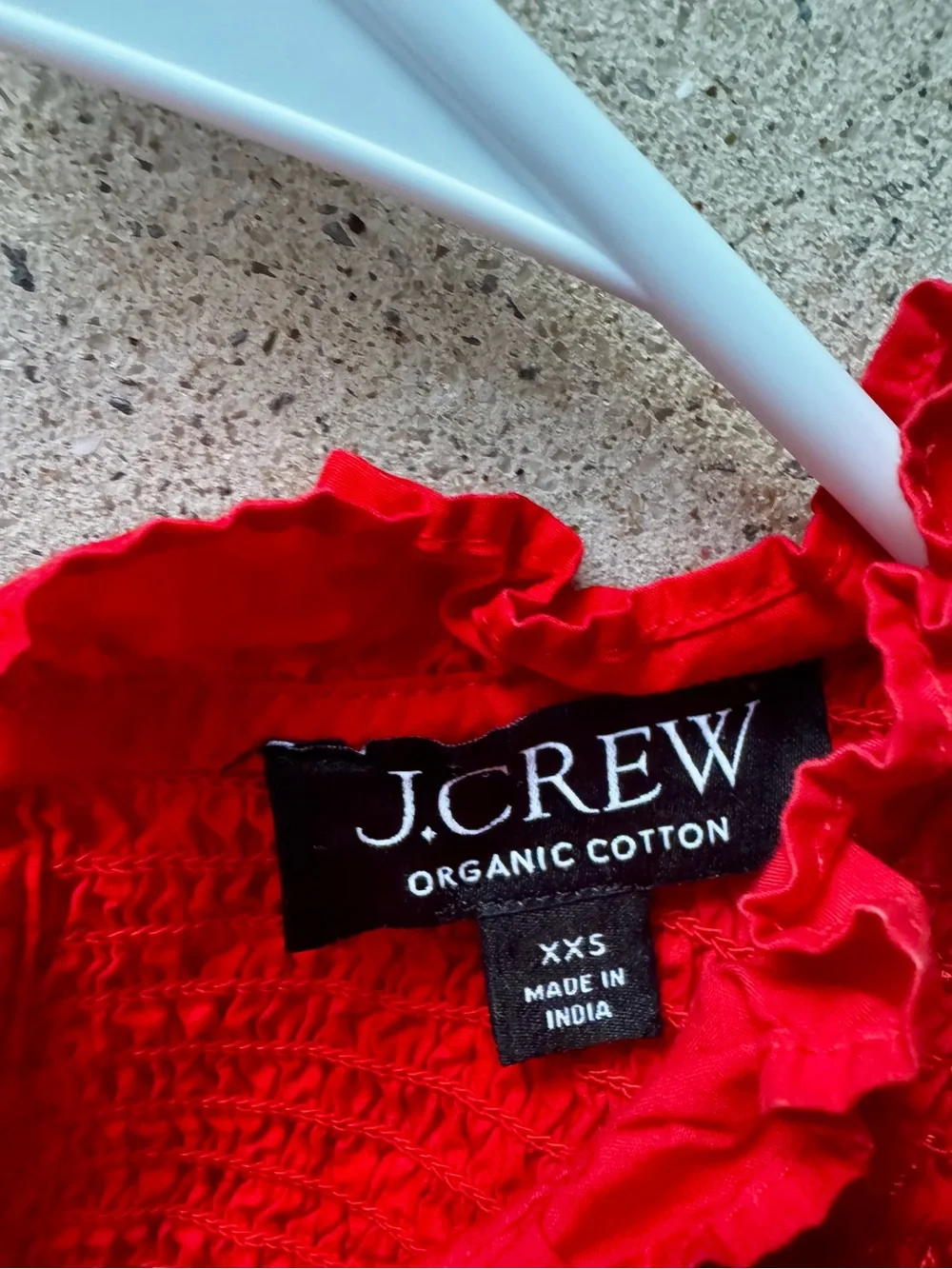 J. Crew Organic Cotton Smocked Ruffle Top in Tomato Red